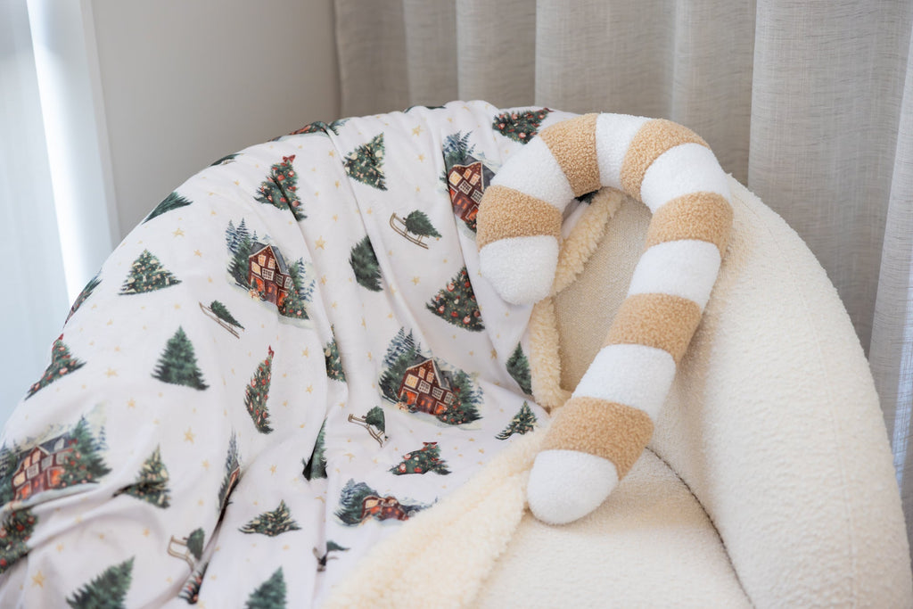 Snowy Christmas Cabin Christmas Blanket